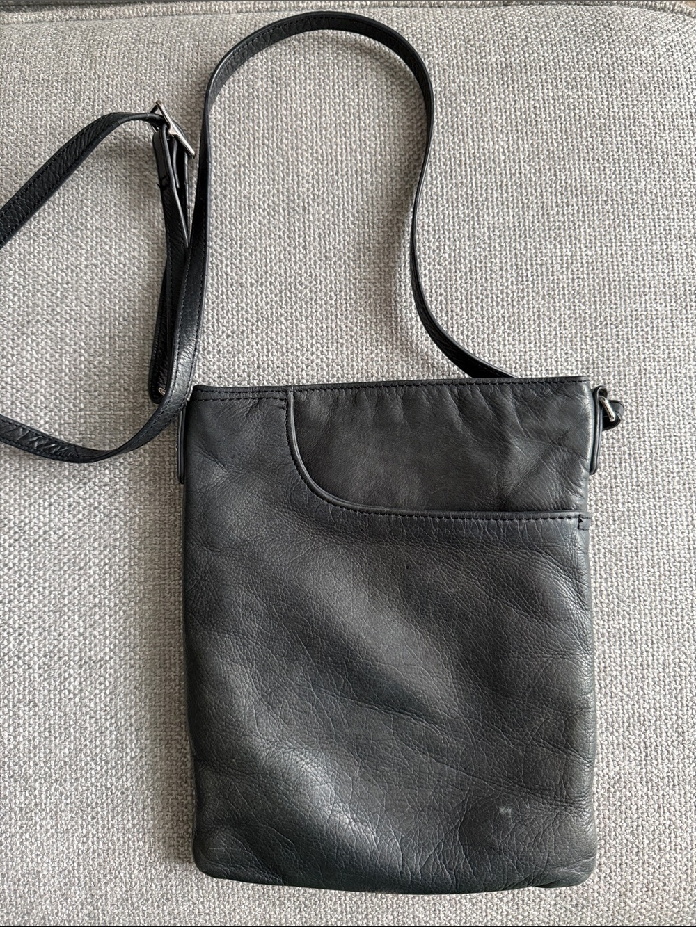 margot NY Split Black Leather Crossbody Bag - Minimalist Leather Sling